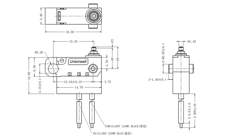 product drawing of switch normally closed ip67