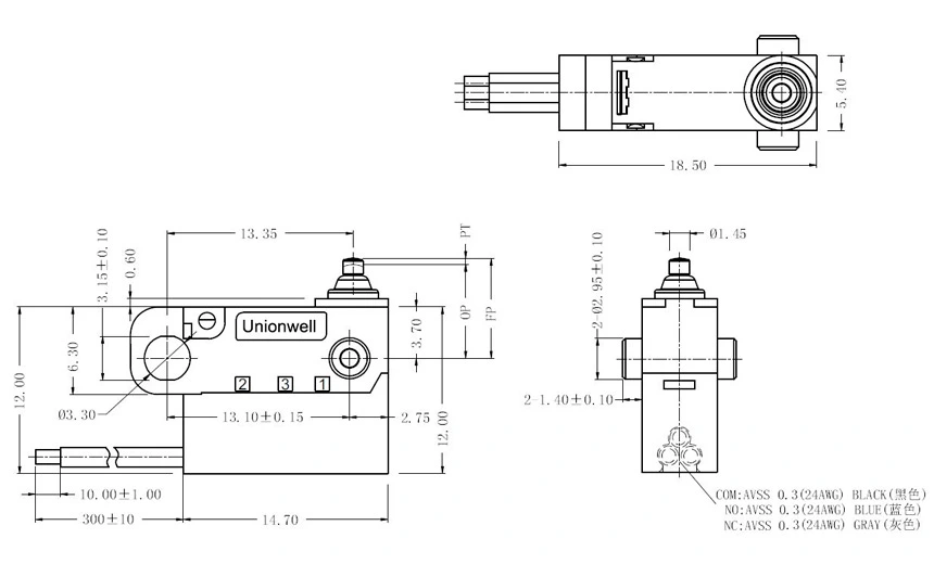 Product Drawing of Tact Switch Connection SPDT