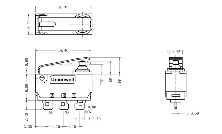 Product Drawing of Without Inner Resistor 130GF Max Micro Switch G303