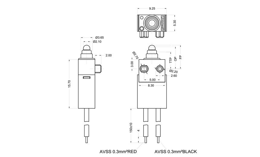 Product Drawing of Sealed Subminiature Micro Switch Can Be Customized