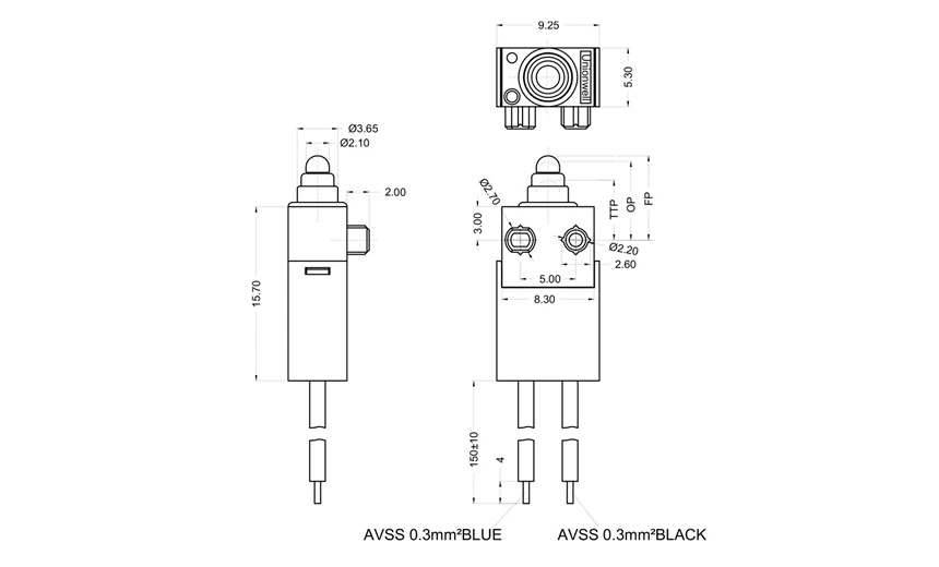 Product Drawing of Wire Type Subminiature Micro Switch