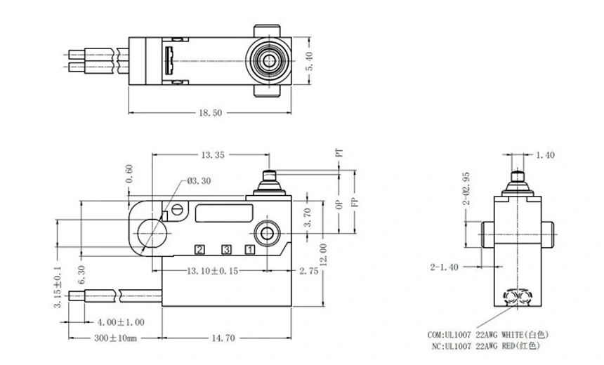 Product Drawing of Subminiature Sealed Micro Switch Long Life G3