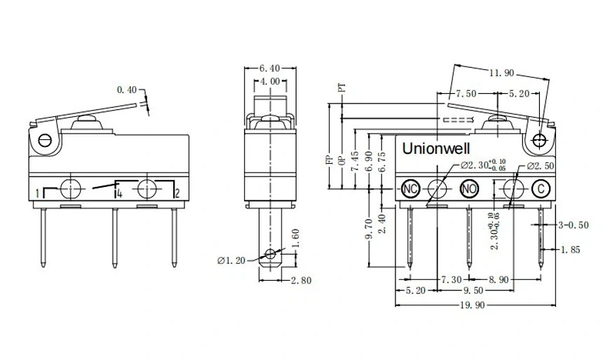 Product Drawing of IP67 Miniature Micro Switch