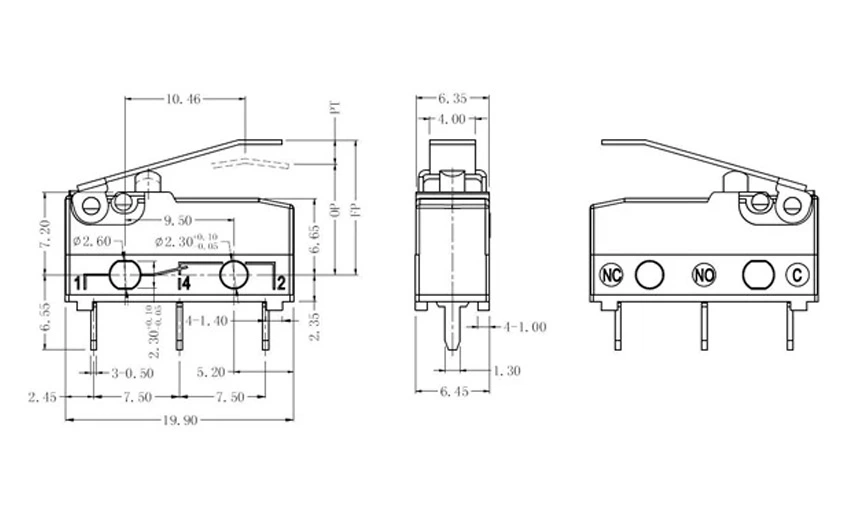 Product Drawing of Dustproof Mini Switch PCB Connect G9