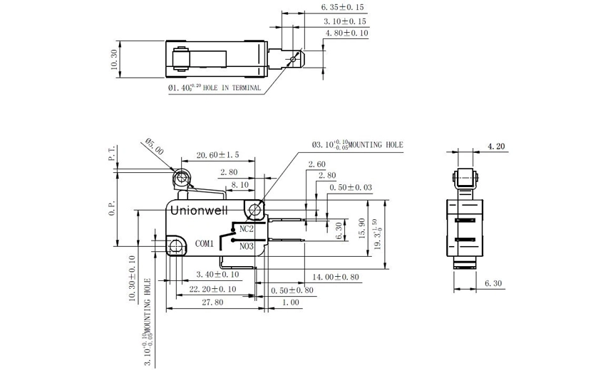 product drawing of micro momentary push button switch