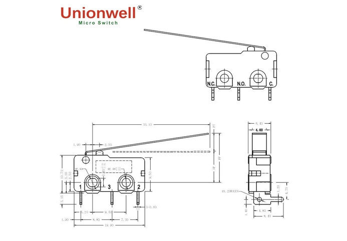 Product Drawings of Miniature Micro Swtich Type 125V G6