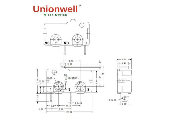 Product Drawings of Small Push Button On Off Switch G6