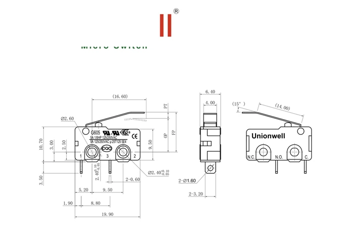 Product Drawings of Customized Designs Miniature Micro Switch