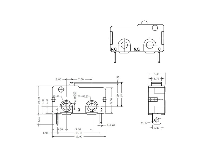 Product Drawings of Miniature Switches Solder Terminal G6